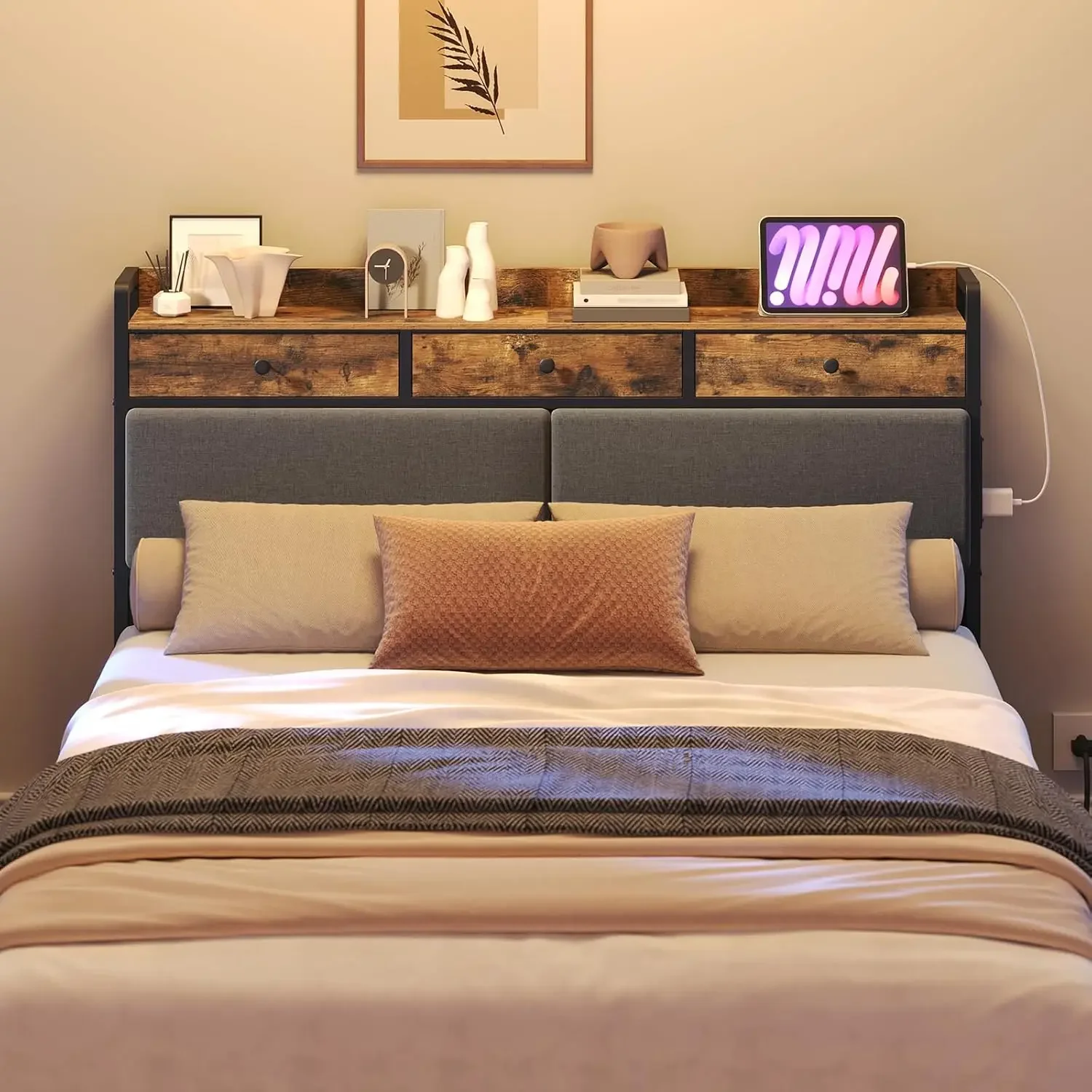 Queen Size Headboard Only with Storage and Non-Woven Fabric Drawers, Head Board Queen Size with Charging Station, Height Adjusta
Queen Size Headboard Only with Storage and Non-Woven Fabric Drawers, Head Board Queen Size with Charging Station, Height Adjusta