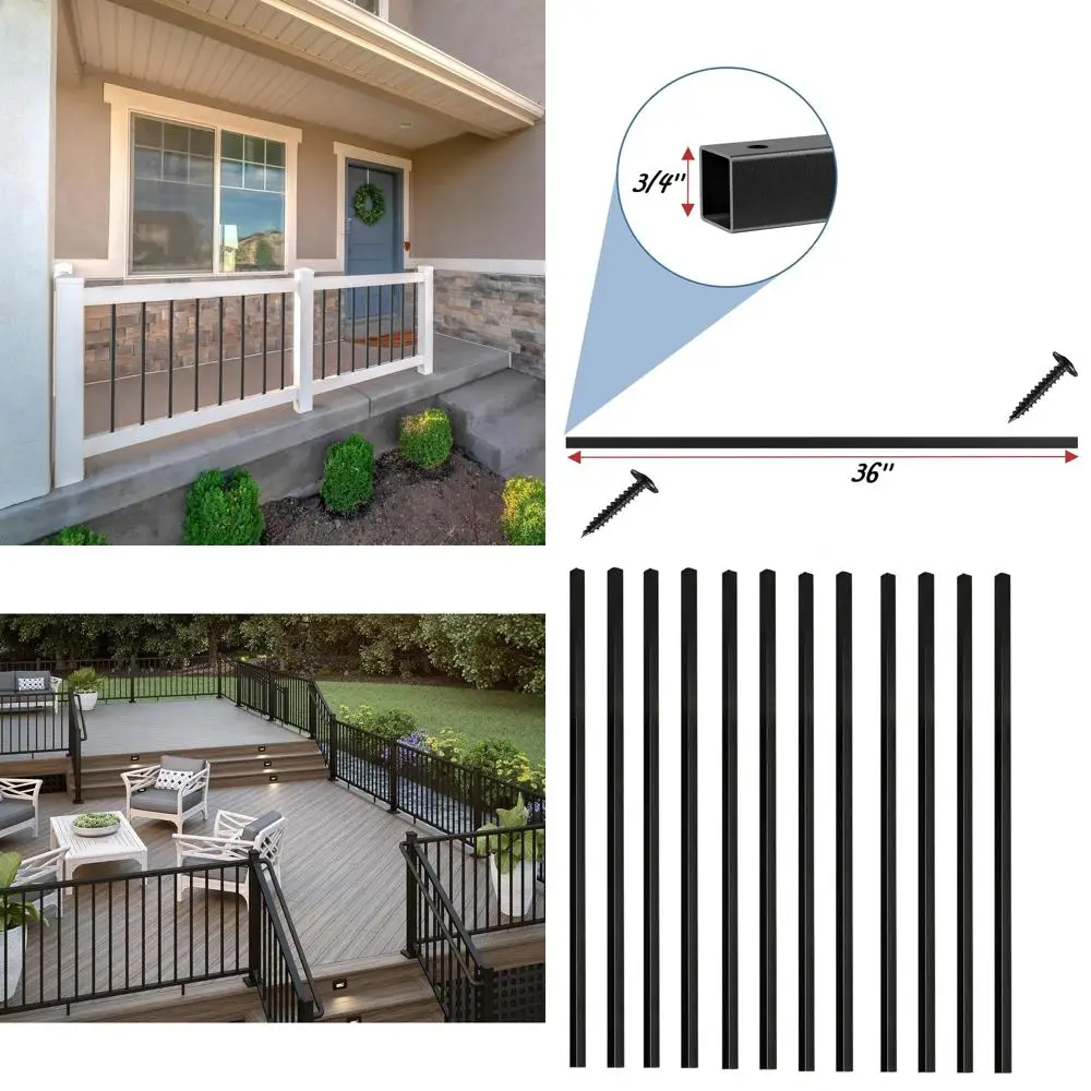 36 x 3/4 Black Hollow Square Metal Deck Balusters for 50-Pack Staircase Railing
36 x 3/4 Black Hollow Square Metal Deck Balusters for 50-Pack Staircase Railing
