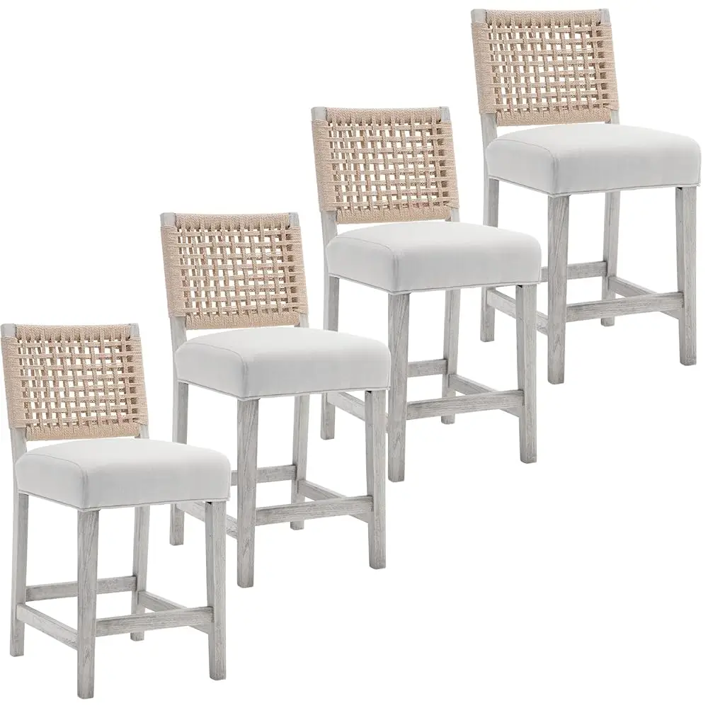 27"" Counter Height Stools Set Of 4 Mid- Modern Arml Barstools With Hand Woven Rope Ba And Solid Wood Frame 6.75-In Upholstered
27"" Counter Height Stools Set Of 4 Mid- Modern Arml Barstools With Hand Woven Rope Ba And Solid Wood Frame 6.75-In Upholstered