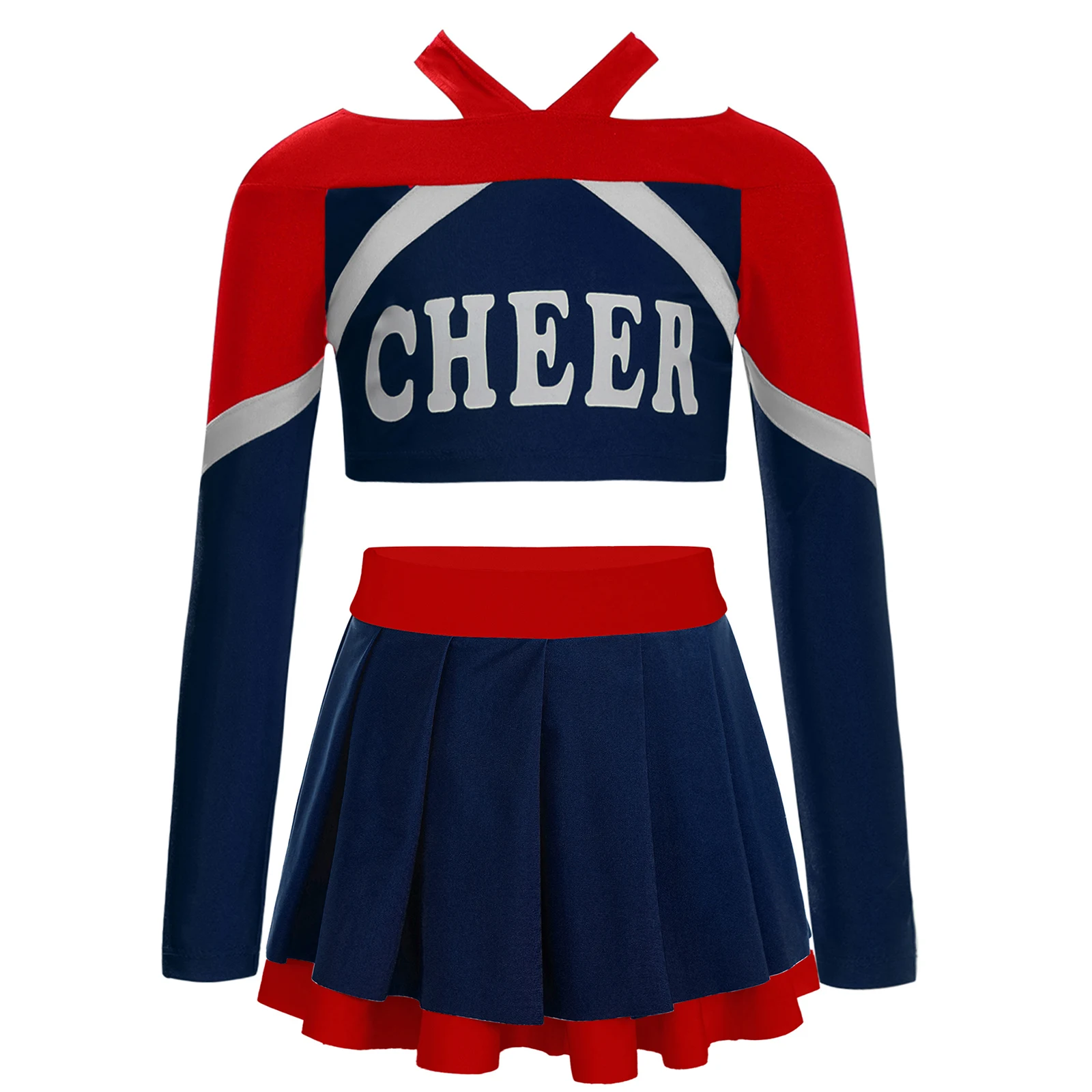 Kids Girls Cheerleading Performance Outfit Street Dance Costume Long Sleeve Letter Print Color Block Crop Top with Pleated Skirt
Kids Girls Cheerleading Performance Outfit Street Dance Costume Long Sleeve Letter Print Color Block Crop Top with Pleated Skirt
