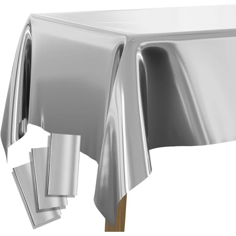 3 pcs Silver Foil Table Cover 54 x 108 Inch Rectangle Waterproof Tablecloth for 6 to 8 Foot Tables Disposable Plastic Party Tab
3 pcs Silver Foil Table Cover 54 x 108 Inch Rectangle Waterproof Tablecloth for 6 to 8 Foot Tables Disposable Plastic Party Tab