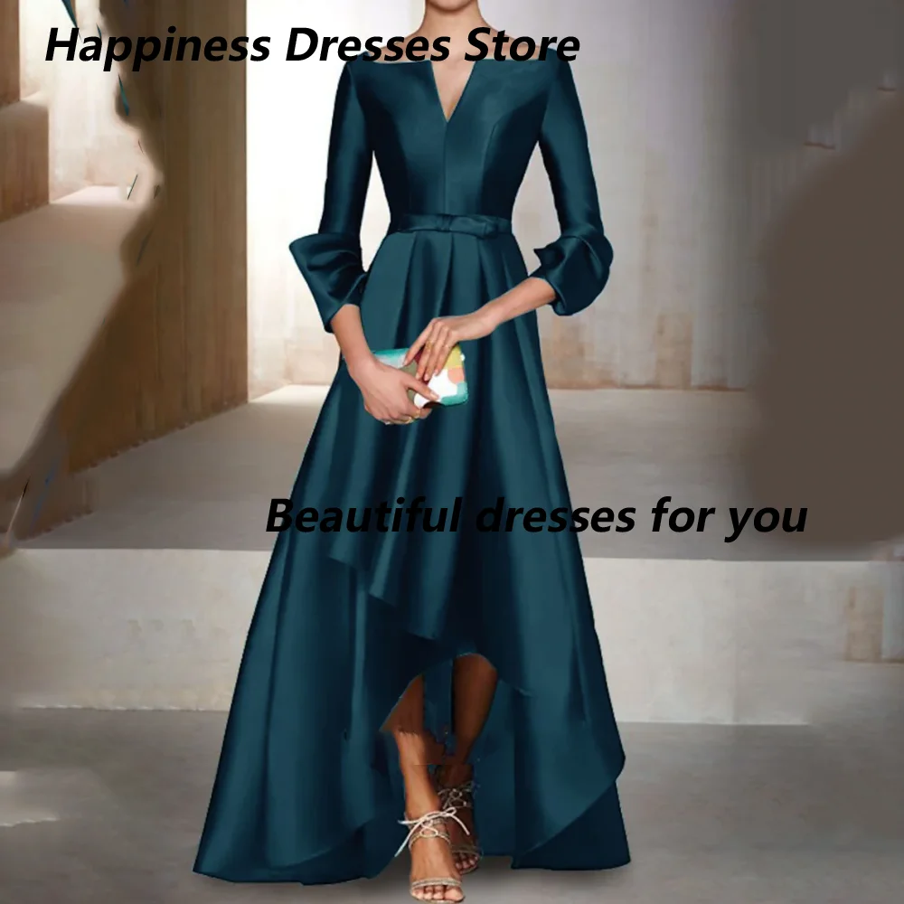 Customized Teal Notch V-Neck Bows Mother Of Bride Dresses, 3/4 Fold Cuff Satin High Low Belted Elegant Wedding Evening Maxi Gown
Customized Teal Notch V-Neck Bows Mother Of Bride Dresses, 3/4 Fold Cuff Satin High Low Belted Elegant Wedding Evening Maxi Gown