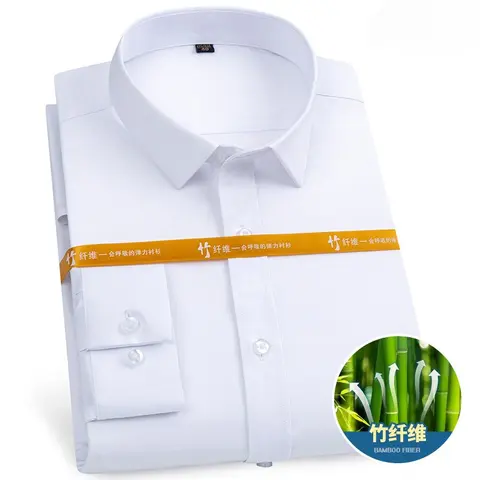 8XL High-end Bamboo Fiber White Work Shirt Men Long Sleeve Anti-Wrinkle Business men shirt long sleeve slim fit Camisa Social