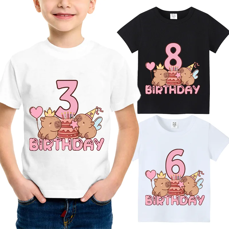 Cute Capybara and Cake Happy T-shirts Cappy Birthday Kids Tops Cartoon Print Girls Clothes Child Boy White Short Sleeve Tee Gift
Cute Capybara and Cake Happy T-shirts Cappy Birthday Kids Tops Cartoon Print Girls Clothes Child Boy White Short Sleeve Tee Gift