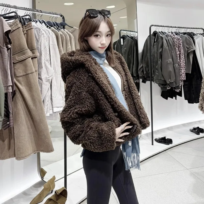 Lamb Fur Rope Knot Hat Coat Women's Faion Winter Outerwear Loose Fit Regular Length Non-Removable Hooded All-Match Sle
Lamb Fur Rope Knot Hat Coat Women's Faion Winter Outerwear Loose Fit Regular Length Non-Removable Hooded All-Match Sle