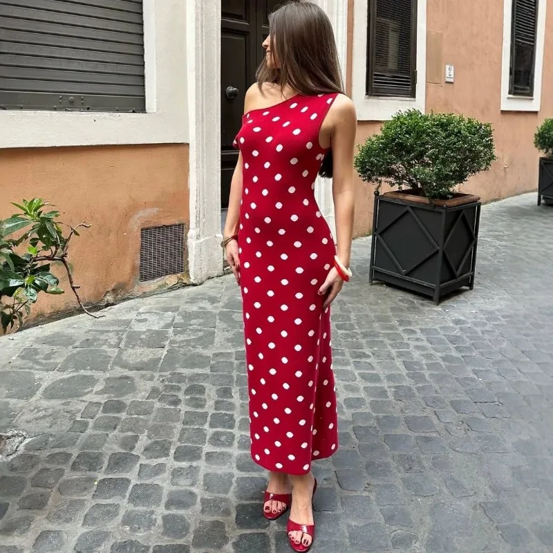 Tsiisd Women's Polka Dot Knit Dress One Shoulder Sleeveless Elegant Commute Feminine Evening Party Dress Women's Clothing Dress
Tsiisd Women's Polka Dot Knit Dress One Shoulder Sleeveless Elegant Commute Feminine Evening Party Dress Women's Clothing Dress