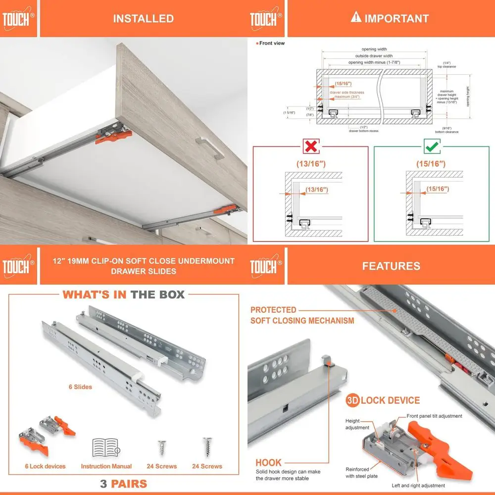 12 Undermount Drawer Slides, 3/4 Soft Close Bottom Mount Rails, 75 lbs Capacity, Concealed Runners (3 Sets, 305mm)
12 Undermount Drawer Slides, 3/4 Soft Close Bottom Mount Rails, 75 lbs Capacity, Concealed Runners (3 Sets, 305mm)