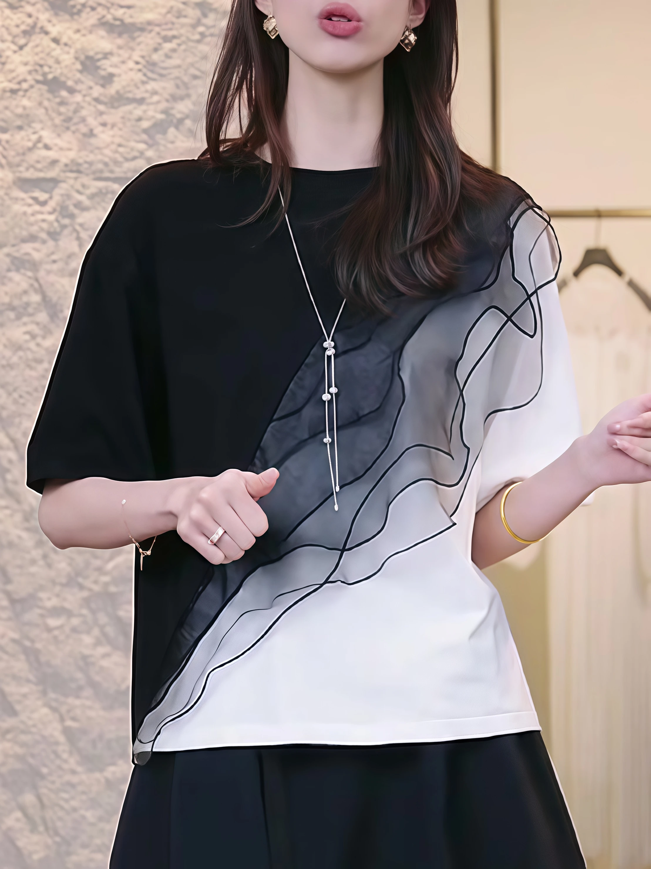 American Style Irregular Color Block Short Sleeve T-Shirt Women's Summer New Design round Neck Lace Hem Top Breathable Cotton
American Style Irregular Color Block Short Sleeve T-Shirt Women's Summer New Design round Neck Lace Hem Top Breathable Cotton