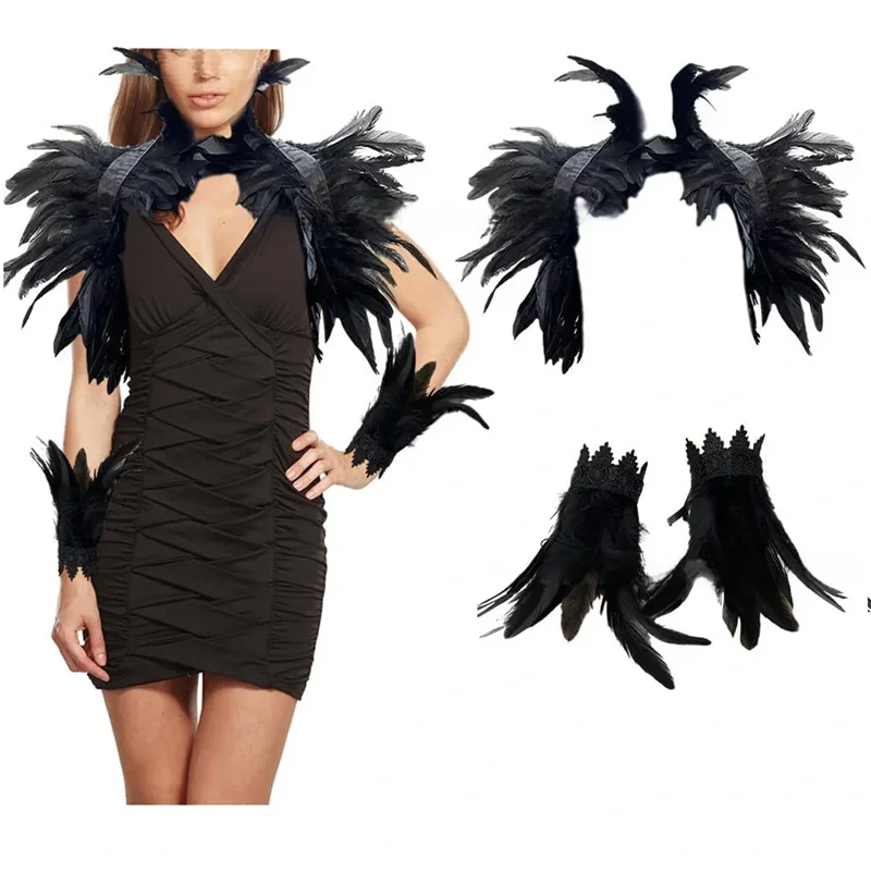 Feather Cuffs set Gothic Natural Feather Cape Shawl Shrug Shoulder Wrap Collar Halloween Party Scarf
Feather Cuffs set Gothic Natural Feather Cape Shawl Shrug Shoulder Wrap Collar Halloween Party Scarf