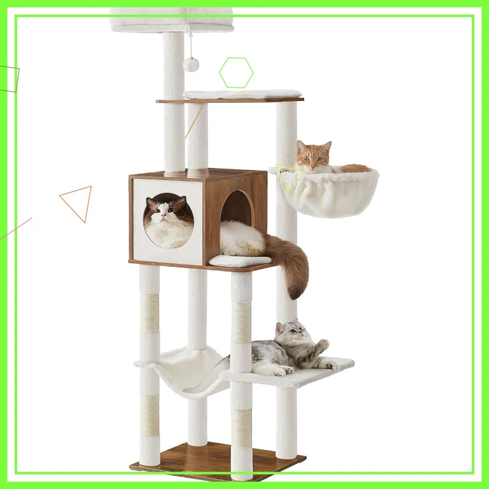 65-Inch Cat Tree, Multi-Level Condo with Cave, Basket, Hammock, Pompom & Scratching Posts, Honey Brown
65-Inch Cat Tree, Multi-Level Condo with Cave, Basket, Hammock, Pompom & Scratching Posts, Honey Brown