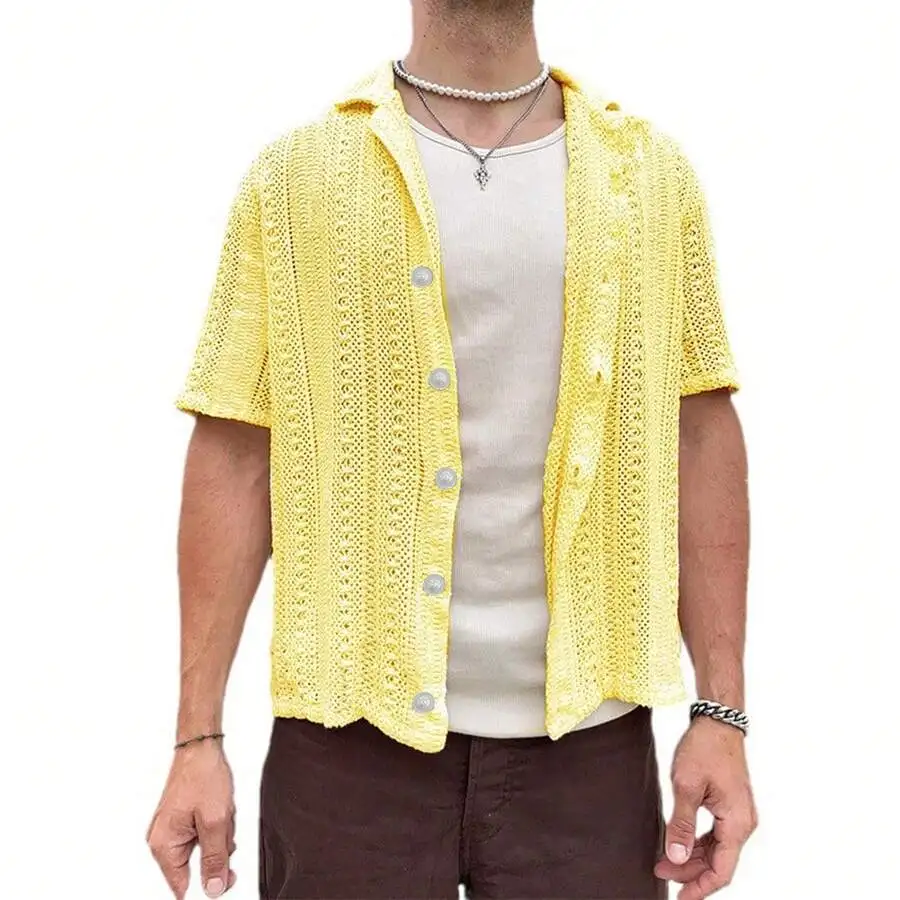 Mens Casual Knit Short Sleeve Cardigan Summer Hollow Solid Color Yellow Top
Mens Casual Knit Short Sleeve Cardigan Summer Hollow Solid Color Yellow Top