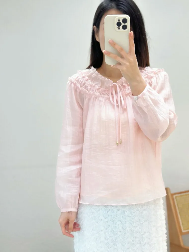Sweet Style Loose Cotton Shirt with Wood Grain Bow Tie Design Cool Comfortable Age Reduction for Young Women Daily Wear
Sweet Style Loose Cotton Shirt with Wood Grain Bow Tie Design Cool Comfortable Age Reduction for Young Women Daily Wear