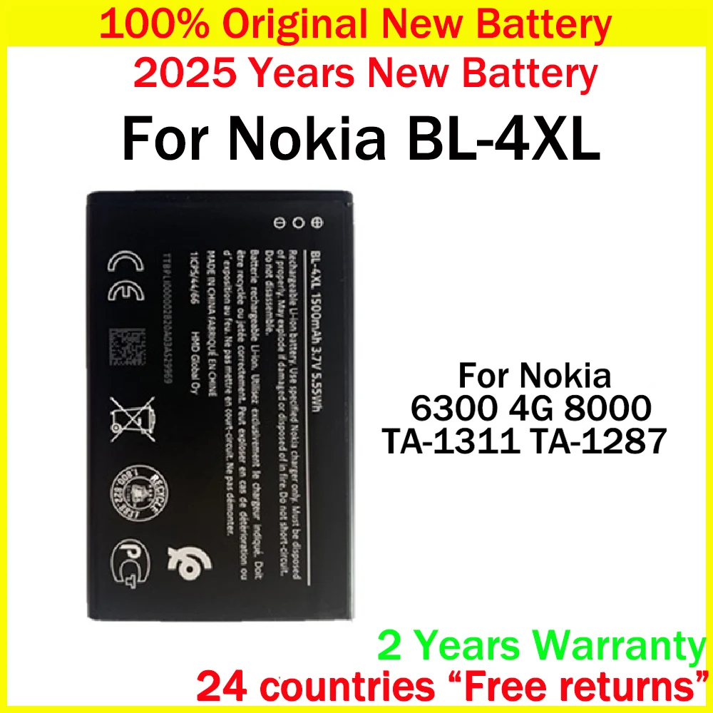 Новый оригинальный аккумулятор 1500 мАч BL-4XL BL4XL для Nokia 6300 4G 8000 TA-1311 TA-1287 батареи
Новый оригинальный аккумулятор 1500 мАч BL-4XL BL4XL для Nokia 6300 4G 8000 TA-1311 TA-1287 батареи