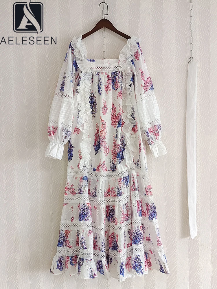 AELESEEN Women Designer Fashion Summer Dress Square Collar Lantern Sleeve Full Ruffles Hollow Out Flower Print Belt Elegant
AELESEEN Women Designer Fashion Summer Dress Square Collar Lantern Sleeve Full Ruffles Hollow Out Flower Print Belt Elegant