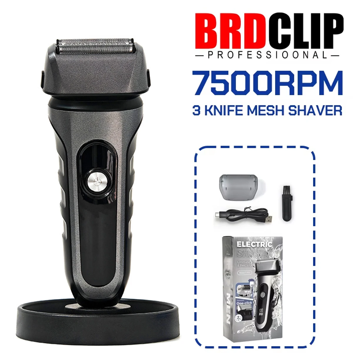 Профессиональная бритва BRDCLIP BRD-TF03, 7500 об/мин, высокоскоростной двигатель, 3-слойная плавающая бритвенная головка, светодиодный дисплей с функцией блокировки путешествий
Профессиональная бритва BRDCLIP BRD-TF03, 7500 об/мин, высокоскоростной двигатель, 3-слойная плавающая бритвенная головка, светодиодный дисплей с функцией блокировки путешествий