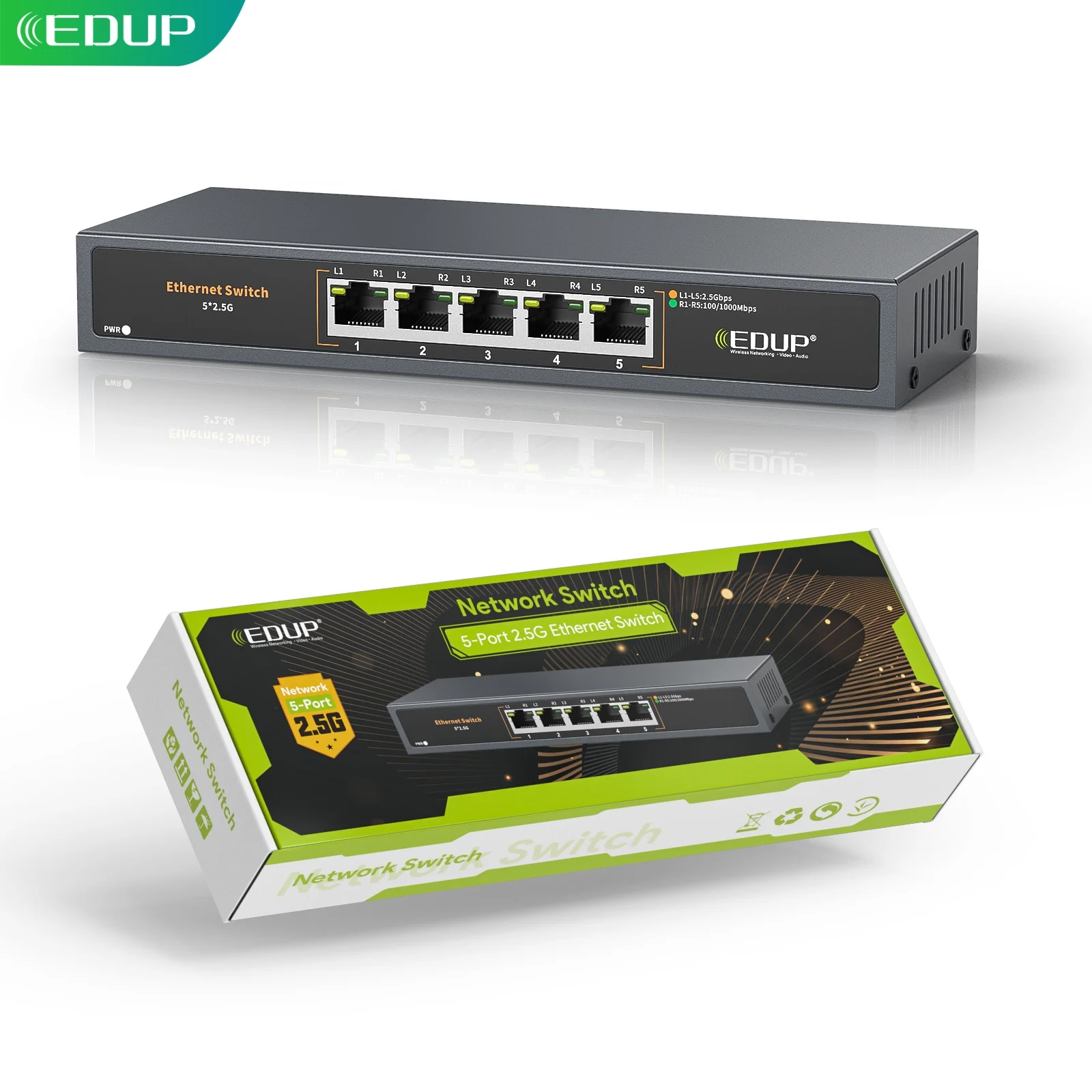EDUP EP-SG7820 8-Port 2.5G Ethernet Switch 40Gbps Full Wire-Speed Forwarding Fanless Silent Compact Network Switch
EDUP EP-SG7820 8-Port 2.5G Ethernet Switch 40Gbps Full Wire-Speed Forwarding Fanless Silent Compact Network Switch