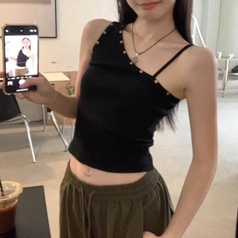 Rivet Slash Shoulder Spice Girl Irregular Vest Suspender Women's Short Slim Sleeveless
Rivet Slash Shoulder Spice Girl Irregular Vest Suspender Women's Short Slim Sleeveless