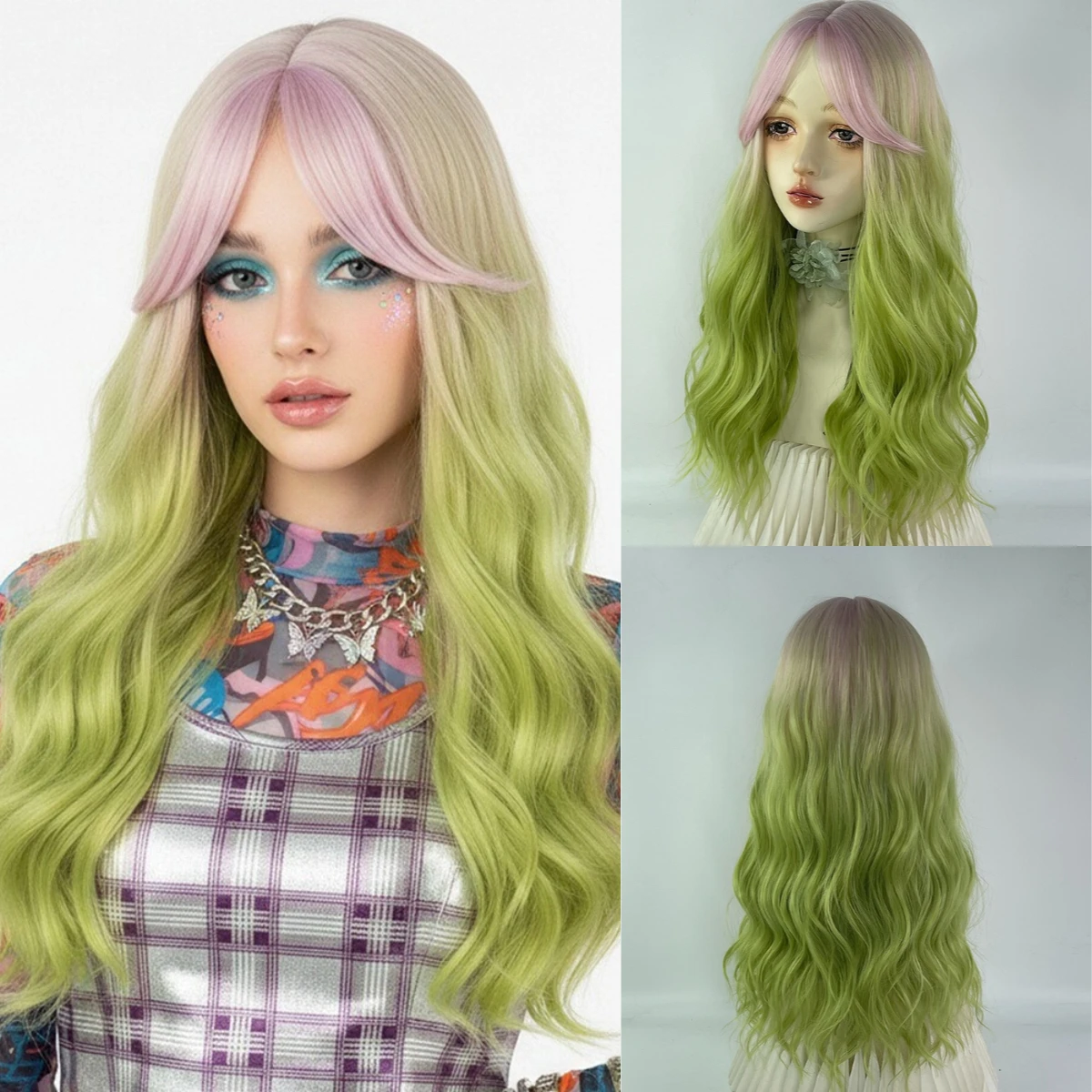 Women Synthetic Hair Wigs Long Wavy Wig Fluffy Ombre Pink Green Wig For Cosplay Party Daily Heat Resistant
Women Synthetic Hair Wigs Long Wavy Wig Fluffy Ombre Pink Green Wig For Cosplay Party Daily Heat Resistant