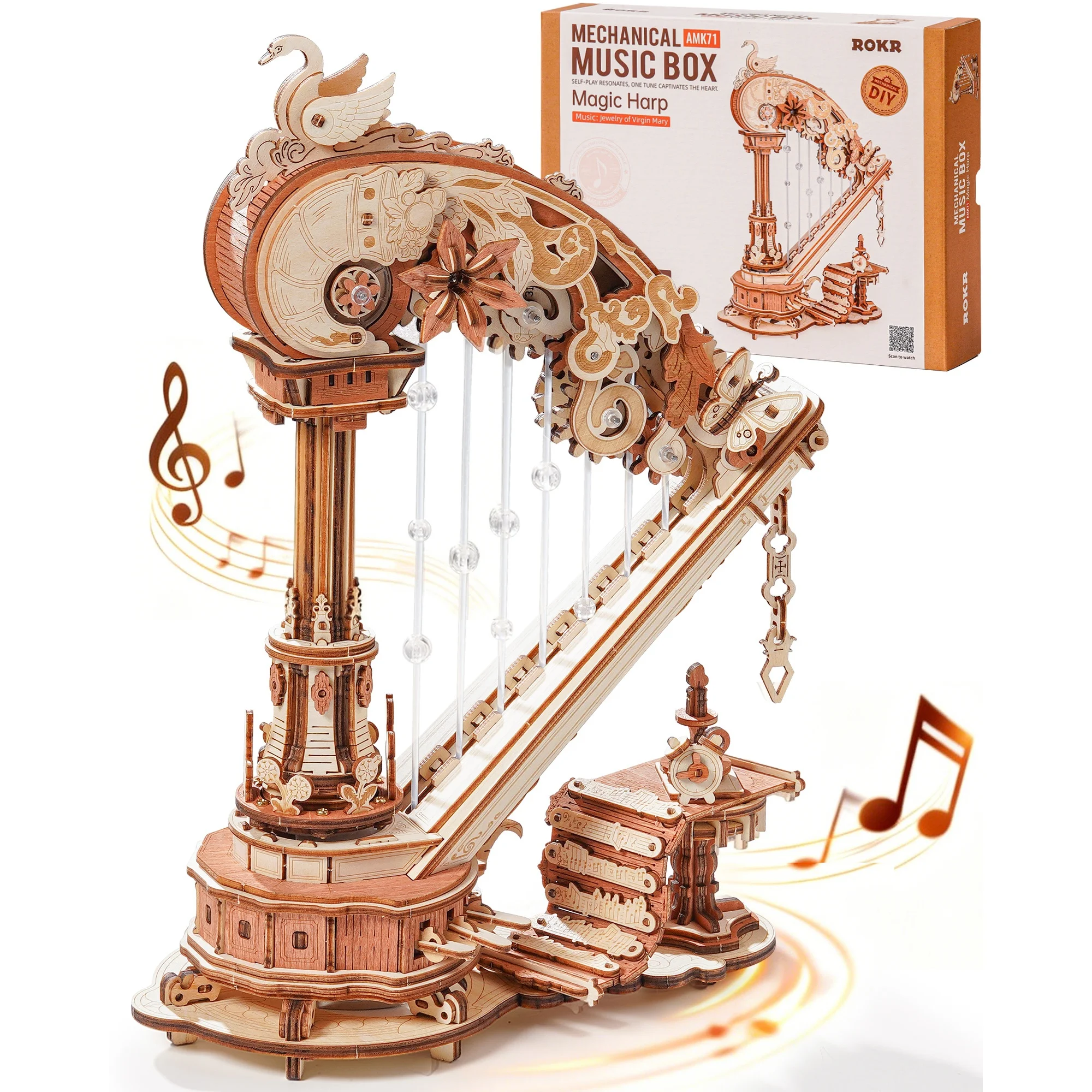 ROKR Magic Harp Music Box Wooden 3D Puzzle 350-Piece DIY Mechanical Model Building Kit for Home Desk Bookshelf Decor Gift for Adults Kids
ROKR Magic Harp Music Box Wooden 3D Puzzle 350-Piece DIY Mechanical Model Building Kit for Home Desk Bookshelf Decor Gift for Adults Kids