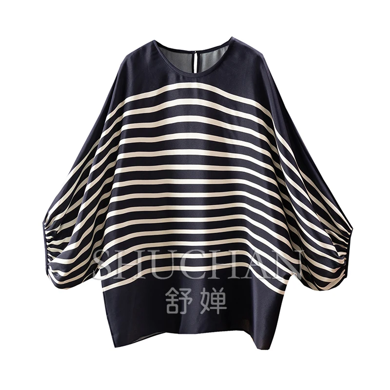 Light Luxury 96% Natural Silk Striped Bat Sleeve Shirt Women's 08B7 Loose Womens Tops and Blouses Shirts for Women
Light Luxury 96% Natural Silk Striped Bat Sleeve Shirt Women's 08B7 Loose Womens Tops and Blouses Shirts for Women