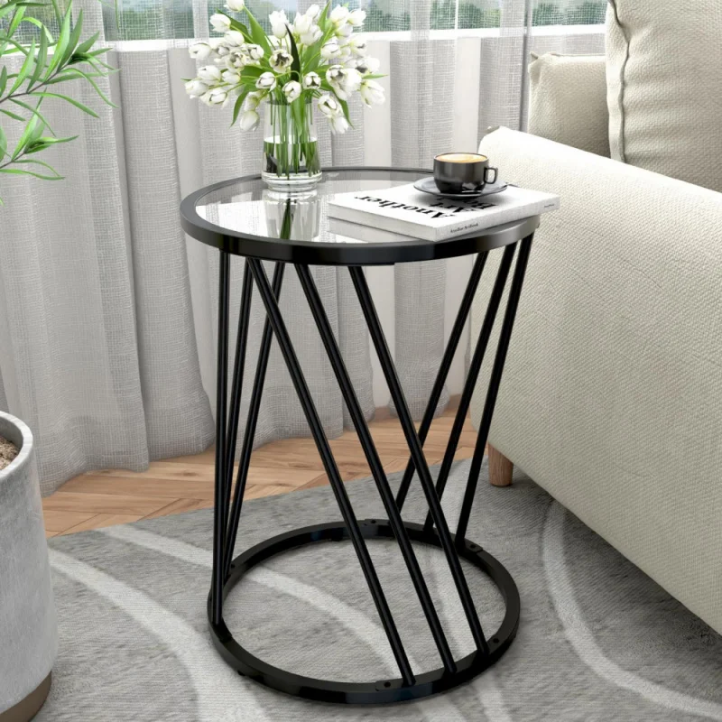 Round Side Table, Modern End Tables for Living Room Office Small Spaces, Glass Black End Table with Metal Frames,
Round Side Table, Modern End Tables for Living Room Office Small Spaces, Glass Black End Table with Metal Frames,