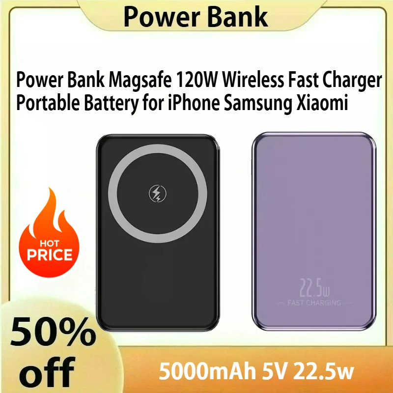 5000mAh 5V 22.5w Large Capacity Power Bank Magsafe 120W Wireless Fast Charger Portable Battery for iPhone Samsung Xiaomi 
5000mAh 5V 22.5w Large Capacity Power Bank Magsafe 120W Wireless Fast Charger Portable Battery for iPhone Samsung Xiaomi