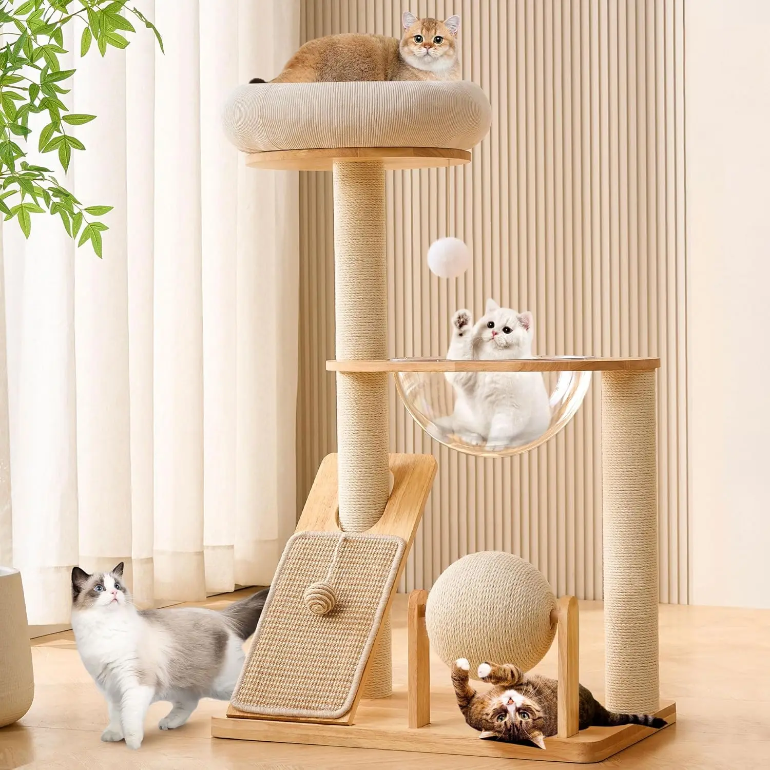 Solid Wood Cat Tree Tower with Scratching Post, 37.8 Inches Tall Cat Towers with Scratching Board and
Solid Wood Cat Tree Tower with Scratching Post, 37.8 Inches Tall Cat Towers with Scratching Board and