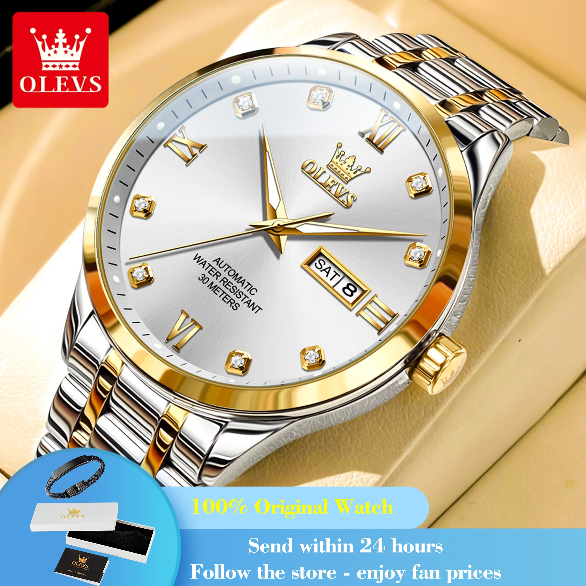 OLEVS 9946 Automatic Watch For Men Dual Calendar Luxury Original Mechanical Wristwatch 42mm Big Dial Waterproof Man Dress Watch
OLEVS 9946 Automatic Watch For Men Dual Calendar Luxury Original Mechanical Wristwatch 42mm Big Dial Waterproof Man Dress Watch