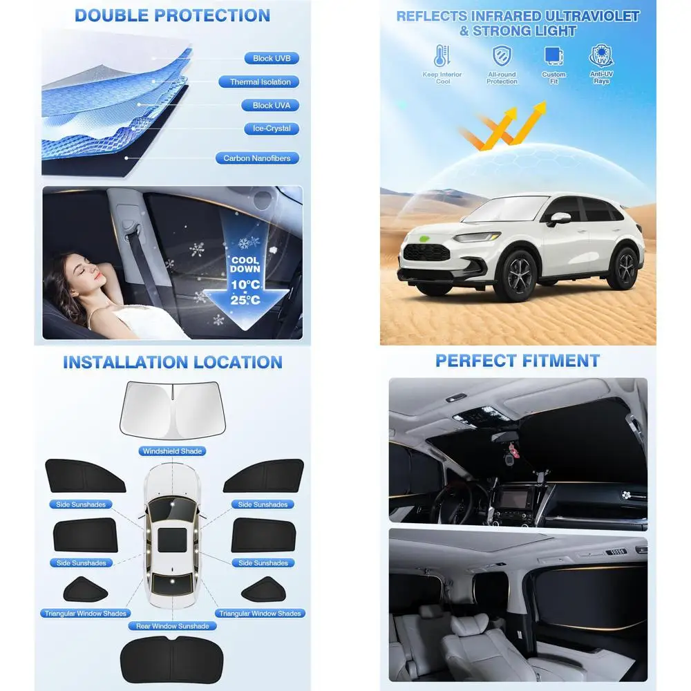 Black 8-Piece HR-V Windshield Sunshade Set for Privacy and Cooling 2023-2026 Accessories
Black 8-Piece HR-V Windshield Sunshade Set for Privacy and Cooling 2023-2026 Accessories