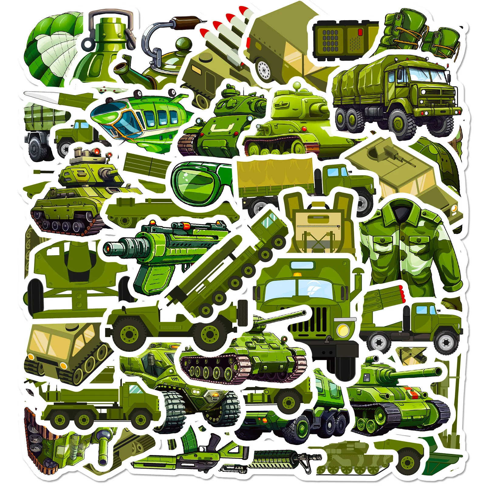 50pcs Cartoon Green Military Equipment Series Graffiti Stickers for Laptop Water Cup Desktop Decoration DIY Sticker Toys
50pcs Cartoon Green Military Equipment Series Graffiti Stickers for Laptop Water Cup Desktop Decoration DIY Sticker Toys