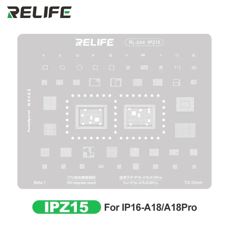 RELIFE RL-044 для iPhone 16/16 Plus/16 Pro Max, материнская плата, средняя рамка, BGA, трафарет для реболлинга, процессор NAND, микросхема, оловянный шаблон
RELIFE RL-044 для iPhone 16/16 Plus/16 Pro Max, материнская плата, средняя рамка, BGA, трафарет для реболлинга, процессор NAND, микросхема, оловянный шаблон