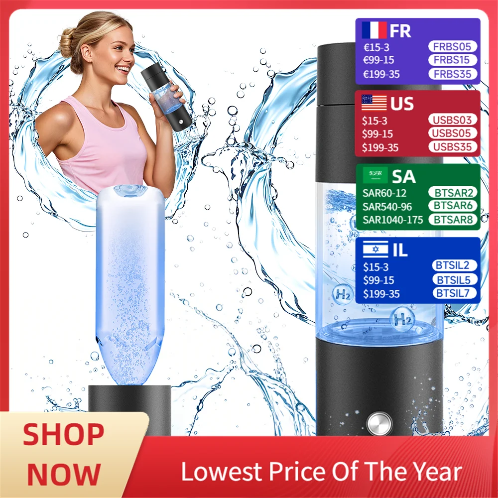 Hydrogen Water Bottle Generator, Portable Hydrogen Water, Hydrogen Water Ionizer Machine with SPE/PEM for Office Travel Drinking
Hydrogen Water Bottle Generator, Portable Hydrogen Water, Hydrogen Water Ionizer Machine with SPE/PEM for Office Travel Drinking