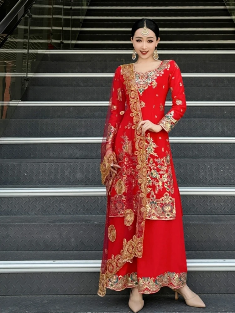 Female Indian Traditional Dance Dress Long Sleeve Tops Pants Bollywood Dance Saree Veil Suit Belly Dance Stage Clothing DQL10759
Female Indian Traditional Dance Dress Long Sleeve Tops Pants Bollywood Dance Saree Veil Suit Belly Dance Stage Clothing DQL10759