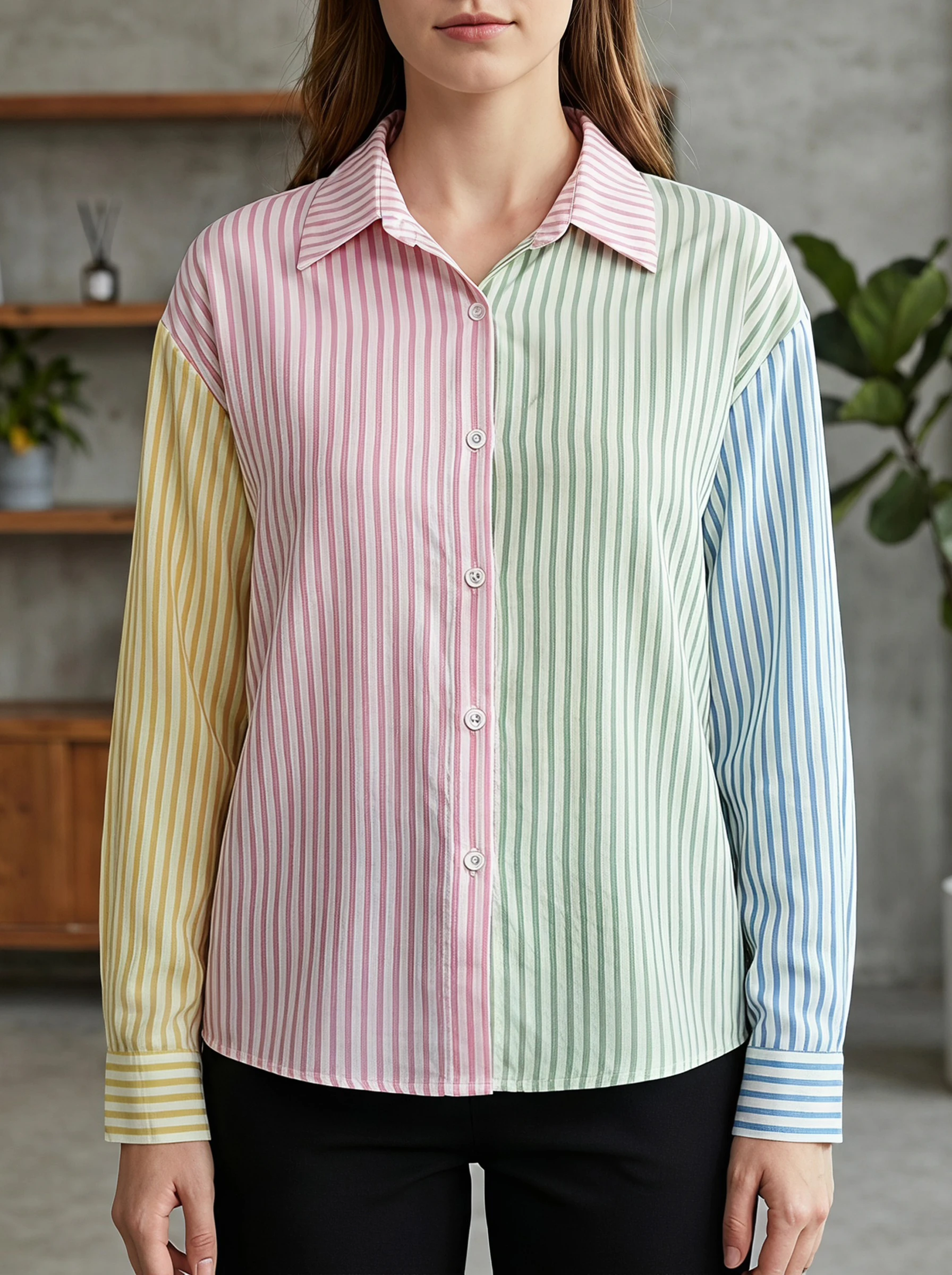 Gadinus Striped Color Block Women Shirt Long Sleeve Slim Fit Casual Button Blouse Turn Down Collar
Gadinus Striped Color Block Women Shirt Long Sleeve Slim Fit Casual Button Blouse Turn Down Collar