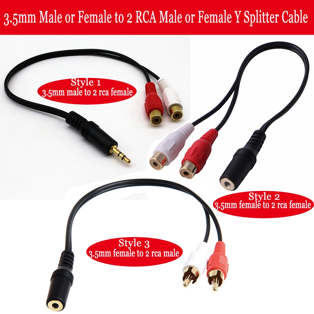 RCA Cable 3.5 mm Jack Stereo Audio Cable to 2 RCA Socket Female to male to Headphone 3.5 AUX Y Adapter for DVD
RCA Cable 3.5 mm Jack Stereo Audio Cable to 2 RCA Socket Female to male to Headphone 3.5 AUX Y Adapter for DVD