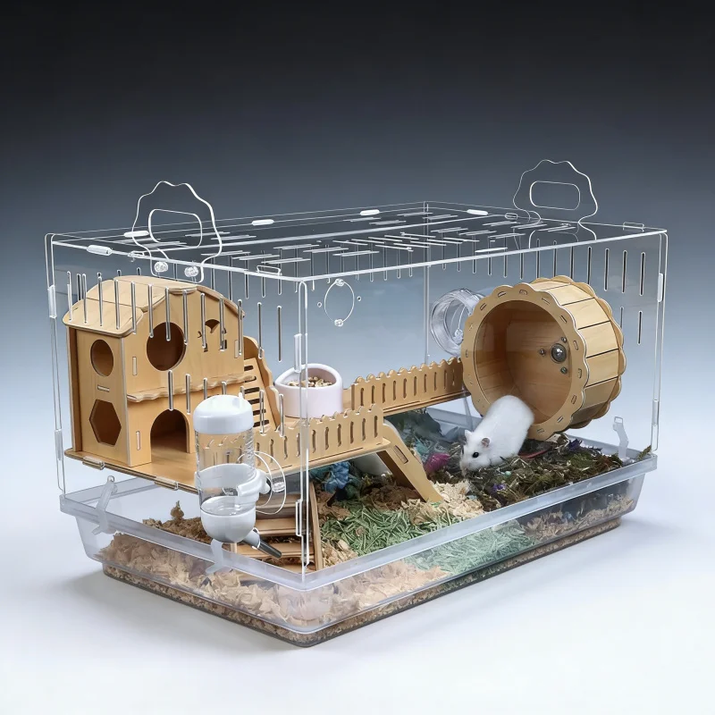 Hamster Cage Large Acrylic with Accessories - Transparent Syrian Hamster Habitat with Wooden House, Running Wheel
Hamster Cage Large Acrylic with Accessories - Transparent Syrian Hamster Habitat with Wooden House, Running Wheel