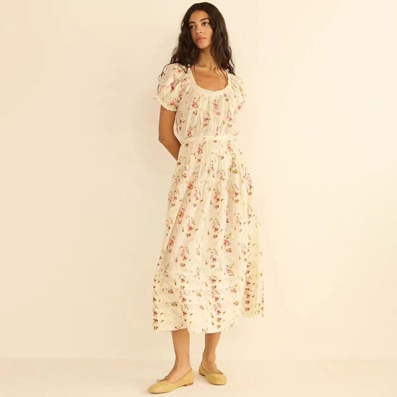 Women's Floral Print Shirt Short Sleeve round Neck Bubble Sleeve Top with Half Skirt Long Dress Set Cotton Summer Fashion
Women's Floral Print Shirt Short Sleeve round Neck Bubble Sleeve Top with Half Skirt Long Dress Set Cotton Summer Fashion