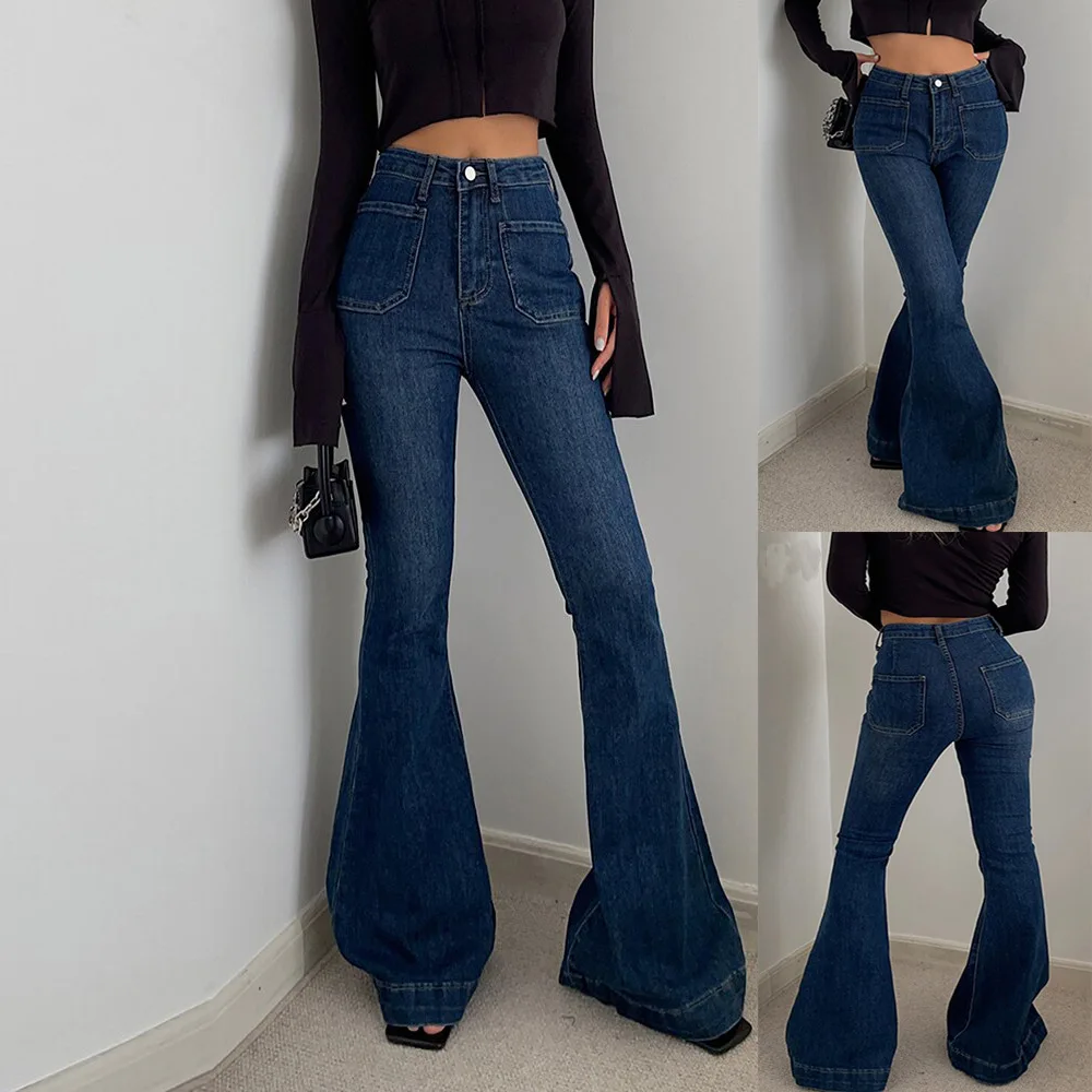 Эластичные джинсы-клеш с высокой талией для женщин, облегающие, длиной в пол, износостойкие, синие, однотонные, длинные брюки
Эластичные джинсы-клеш с высокой талией для женщин, облегающие, длиной в пол, износостойкие, синие, однотонные, длинные брюки