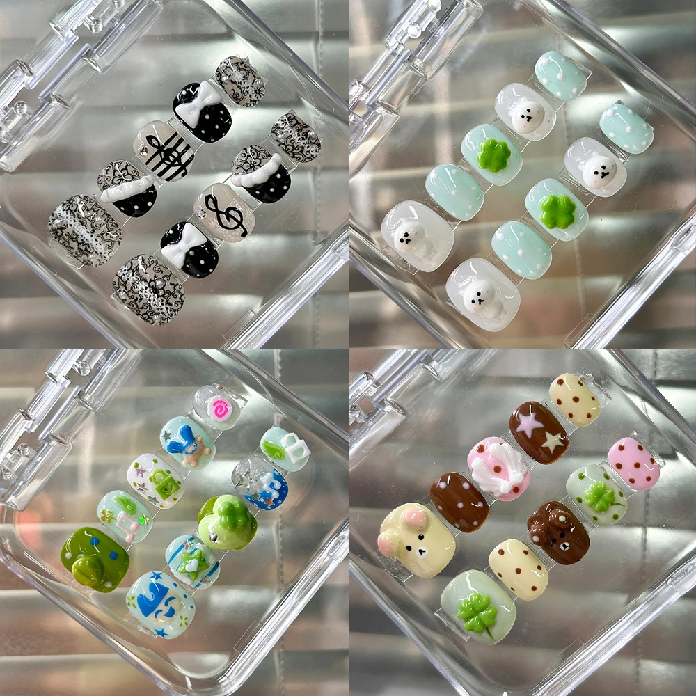 Kawaii 3D Cartoon Rilakkuma Bear Short Handmade Nails Star Polka Point Cute Music Note Wings Four-Leaf Clover Press On Nails
Kawaii 3D Cartoon Rilakkuma Bear Short Handmade Nails Star Polka Point Cute Music Note Wings Four-Leaf Clover Press On Nails