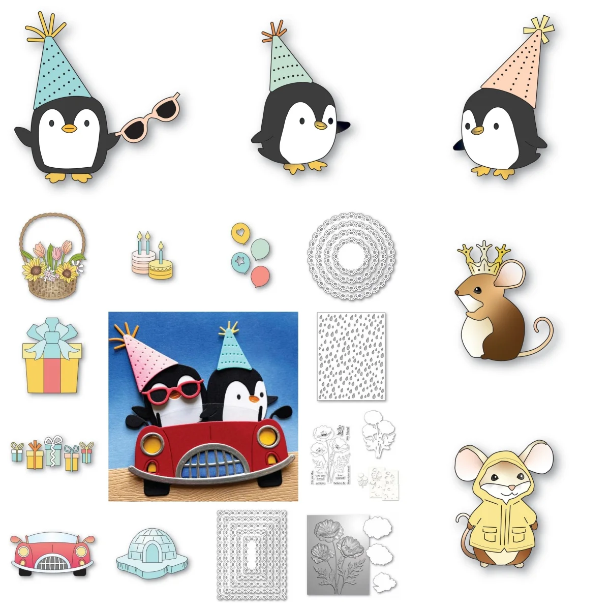 Fancy Party Birthday Penguin Mouse Metal Cutting Dies Clear Stamps Stencil Hot Foil For DIY Making Card Scrapbook Embossed Paper
Fancy Party Birthday Penguin Mouse Metal Cutting Dies Clear Stamps Stencil Hot Foil For DIY Making Card Scrapbook Embossed Paper
