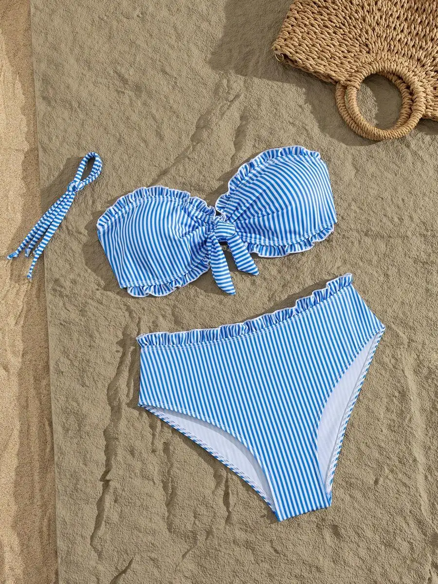 2 Pieces Womens Striped Bandeau Bikini Set For Beach Vacation
2 Pieces Womens Striped Bandeau Bikini Set For Beach Vacation