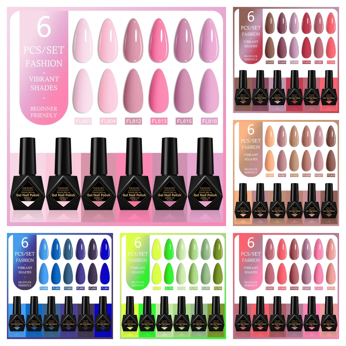 6Pcs Solid Color Nail Gel Set, Pink Nude Green Blue Series, High Pigment Long-Lasting UV LED Soak Off Manicure HEMA/TPO FREE
6Pcs Solid Color Nail Gel Set, Pink Nude Green Blue Series, High Pigment Long-Lasting UV LED Soak Off Manicure HEMA/TPO FREE