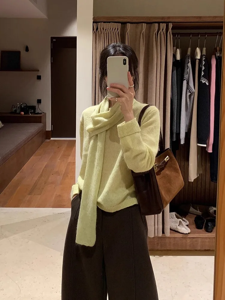 Spring 2026 Yellow Knitted Sweater Set with Scarf Women's Soft Chic Korean Sle Loose Fit Long Sve round Ne Top
Spring 2026 Yellow Knitted Sweater Set with Scarf Women's Soft Chic Korean Sle Loose Fit Long Sve round Ne Top