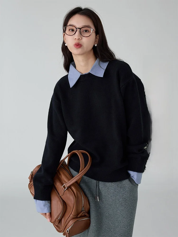 Casual Loose Long Sleeve Knitted Sweater Women's Fake Two-Piece Early Autumn Loose Fit Small Size Friendly Fashion Top
Casual Loose Long Sleeve Knitted Sweater Women's Fake Two-Piece Early Autumn Loose Fit Small Size Friendly Fashion Top