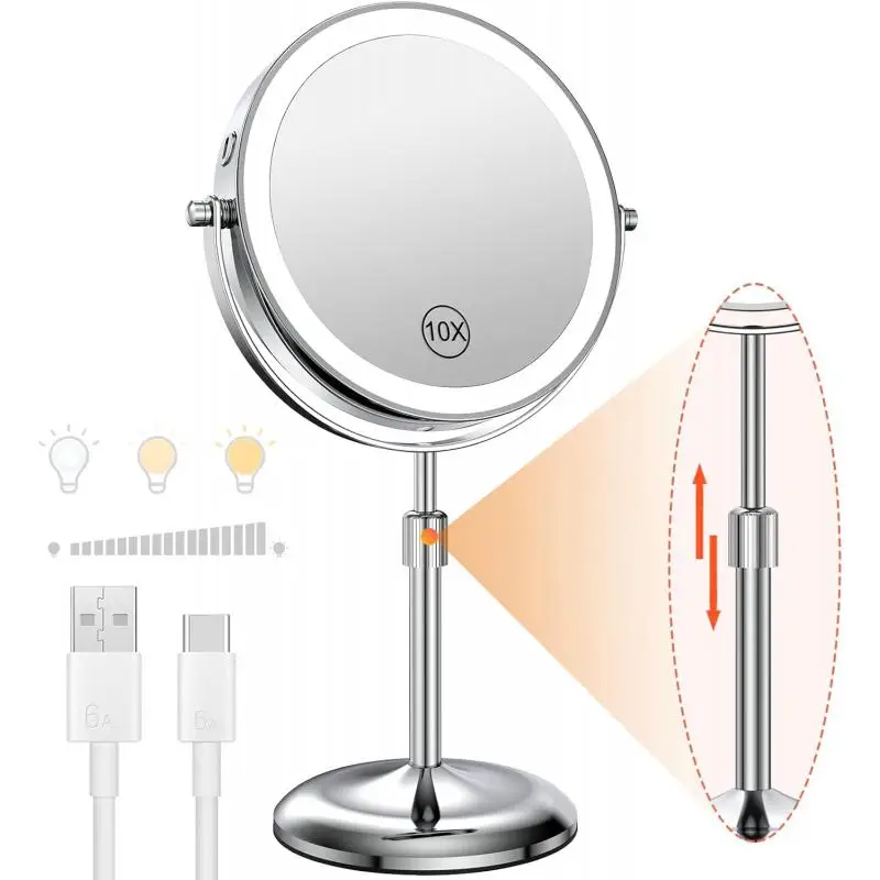 8-Inch Vanity Mirror with Lights - 10X Magnification, 3 Color Modes & Adjustable Brightness for Flawless Makeup Application
8-Inch Vanity Mirror with Lights - 10X Magnification, 3 Color Modes & Adjustable Brightness for Flawless Makeup Application