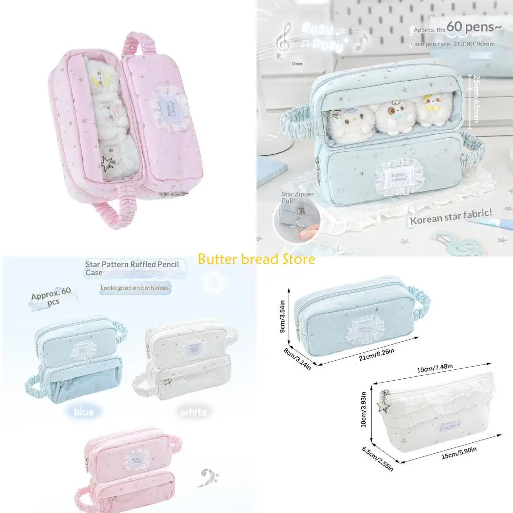 W89C Star Lace Trim Pencil Pouches Large Capacity Soft Cloth Pencil Case Portable Pen Organiser Bag For School Office Travel
W89C Star Lace Trim Pencil Pouches Large Capacity Soft Cloth Pencil Case Portable Pen Organiser Bag For School Office Travel