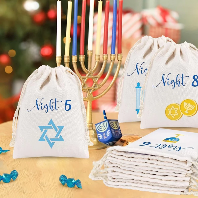 8 Nights of Hanukkah Gift Bags Chanukah Countdown Advent Calendar Drawstring Pouches Jewish Holiday Party Decoration Accessories
8 Nights of Hanukkah Gift Bags Chanukah Countdown Advent Calendar Drawstring Pouches Jewish Holiday Party Decoration Accessories