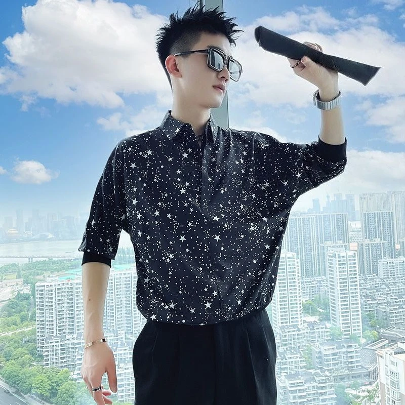 Men's Artistic Starry Flower Print Summer Shirt with Three-Quarter Sleeves Trendy Casual Fashion Comfortable for Hot Weather
Men's Artistic Starry Flower Print Summer Shirt with Three-Quarter Sleeves Trendy Casual Fashion Comfortable for Hot Weather