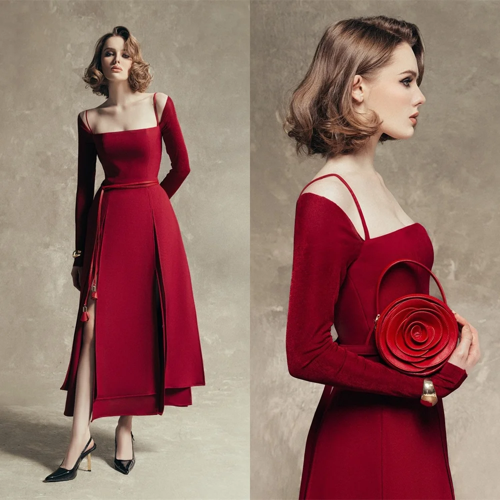 Customized Exquisite Burgundy Satin Evening Dress Temperament Strapless Off the Shoulder Long Sleeves Side Slit Celebrity Gowns
Customized Exquisite Burgundy Satin Evening Dress Temperament Strapless Off the Shoulder Long Sleeves Side Slit Celebrity Gowns