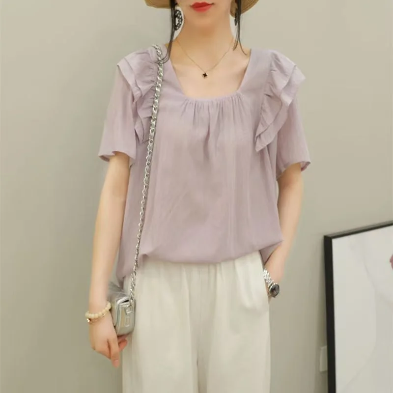 Women's Square Neck Ruffle Chiffon Blouse Loose Casual Short Sleeve Top
Women's Square Neck Ruffle Chiffon Blouse Loose Casual Short Sleeve Top